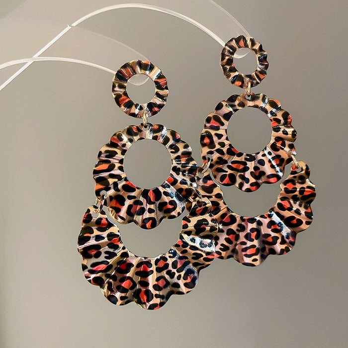 Iron Leopard Print Round Hollow Pendant Drop Earrings For Women European Style