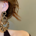 Iron Leopard Print Round Hollow Pendant Drop Earrings For Women European Style view 4