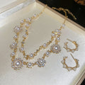 Light Luxury Faux Pearl Rhinestone Circle Double Layer Pendant Necklace For Elegant Styling view 2