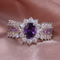European Style Women's Oval Flower Ring With Micro Pave Zircon, Elegant Dinner Party Jewelry view 6