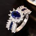 European Style Women's Oval Flower Ring With Micro Pave Zircon, Elegant Dinner Party Jewelry view 2
