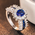 European Style Women's Oval Flower Ring With Micro Pave Zircon, Elegant Dinner Party Jewelry view 1