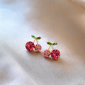 Alloy Silver Needle Sparkling Rhinestone Cherry Pendant Stud Earrings Sweet Pastoral Light Luxury Style view 4