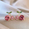 Alloy Silver Needle Sparkling Rhinestone Cherry Pendant Stud Earrings Sweet Pastoral Light Luxury Style view 2