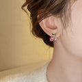 Alloy Silver Needle Sparkling Rhinestone Cherry Pendant Stud Earrings Sweet Pastoral Light Luxury Style view 3