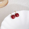 Vintage Hong Kong Style Burgundy Square Acrylic Pearl Drop Earrings For Women Elegant Light Luxury Earrings view 4