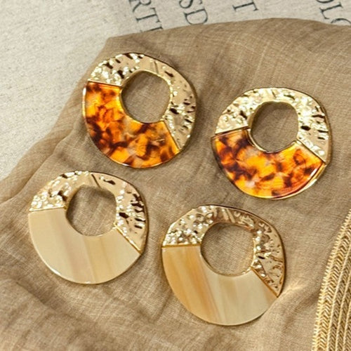 Maillard Acrylic Irregular Round Hollow Geometric Stud Earrings For Women Retro Minimalist Jewelry