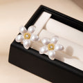 Elegant Pearl Flower Studs With Rhinestone Center Alloy Silver Needle Light Luxury Women's Fashion Earrings view 4