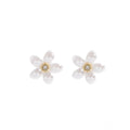 Elegant Pearl Flower Studs With Rhinestone Center Alloy Silver Needle Light Luxury Women's Fashion Earrings view 5
