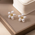 Elegant Pearl Flower Studs With Rhinestone Center Alloy Silver Needle Light Luxury Women's Fashion Earrings view 2