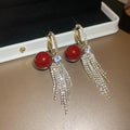 Light Luxury Faux Pearl Zirconia Round Tassel Hoop Earrings For Women view 3