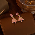 Elegant Christmas Tree Star Pink Rhinestone Gold Alloy Festive Drop Stud Earrings view 3