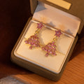 Elegant Christmas Tree Star Pink Rhinestone Gold Alloy Festive Drop Stud Earrings view 4
