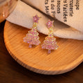 Elegant Christmas Tree Star Pink Rhinestone Gold Alloy Festive Drop Stud Earrings view 2