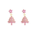 Elegant Christmas Tree Star Pink Rhinestone Gold Alloy Festive Drop Stud Earrings view 5