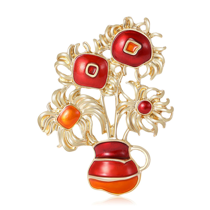 Alloy Sunflower Oil Painting Brooch Pin For Fashion Clothing Decoration