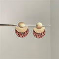 Wood Geometric Round Leopard Print Stud Earrings With Silver Posts For Women view 3