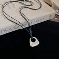 Brushed Alloy Square Hollow Horse Pendant Sweater Necklace Minimalist Clavicle Chain For Women view 3