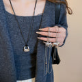 Brushed Alloy Square Hollow Horse Pendant Sweater Necklace Minimalist Clavicle Chain For Women view 2