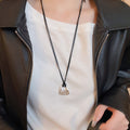 Brushed Alloy Square Hollow Horse Pendant Sweater Necklace Minimalist Clavicle Chain For Women view 4