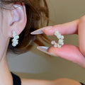 Elegant French Faux Pearl Teardrop Drop Earrings With Rhinestone Accents And Silver Posts view 1