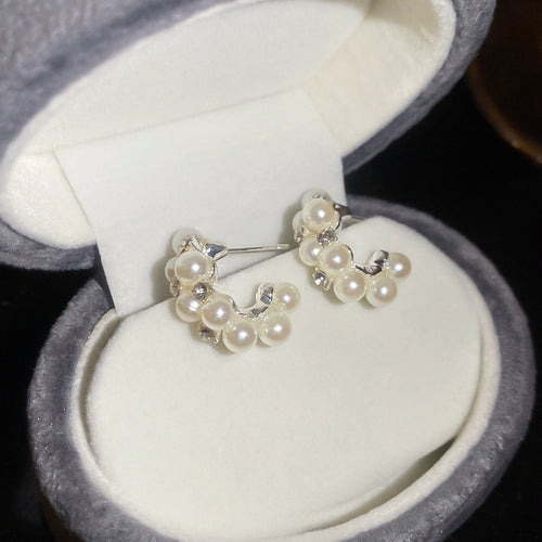 Elegant French Faux Pearl Teardrop Drop Earrings With Rhinestone Accents And Silver Posts