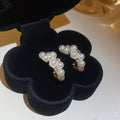Elegant French Faux Pearl Teardrop Drop Earrings With Rhinestone Accents And Silver Posts view 4