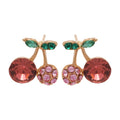 Sweet Rhinestone Cherry Pendant Stud Earrings With Silver Pins And Alloy Fruit Charm Design view 5