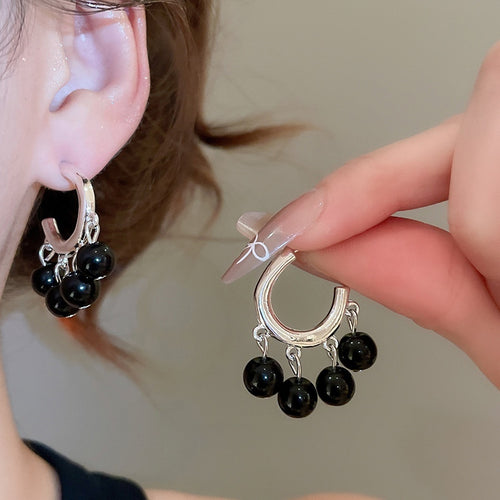 Retro Hong Kong Style Red Glass Beaded Tassel Drop Earrings For Women