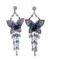 Silver Needle Crystal Beaded Butterfly Teardrop Tassel Drop Earrings For Women view 5