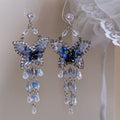 Silver Needle Crystal Beaded Butterfly Teardrop Tassel Drop Earrings For Women view 1