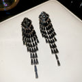 Copper Geometric Rhombus Tassel Earrings With Silver Pins And Sparkling Zircon For Women view 4