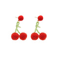 Silver Needle Pom Pom Acrylic Crystal Cherry Drop Earrings Sweet Fruit Design Jewelry view 5
