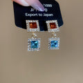Alloy Silver Needle Sparkling Rhinestone Square Pendant Drop Earrings French Court Style view 2