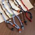 Vintage Ethnic Cotton Rope Beaded Round Resin Flower Pendant Sweater Necklace for Women view 1