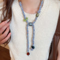 Vintage Ethnic Cotton Rope Beaded Round Resin Flower Pendant Sweater Necklace for Women view 4