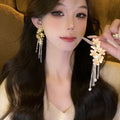 Artificial Crystal Butterfly Flower Chain Tassel Drop Earrings For Women Light Luxury Style view 2