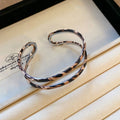 Vintage Leather Leopard Print Twisted Pleated Open Bangle Ethnic Statement Jewelry view 3