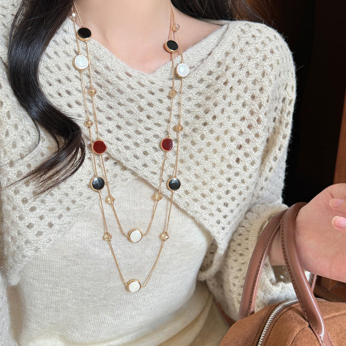 Ethnic Style Copper Crystal Beaded Enamel Geometric Round Double Layer Sweater Necklace