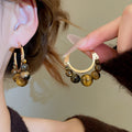 Vintage Resin Flower Round Wood Bead Pendant Drop Earrings For Women Maillard Style view 4