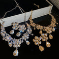 Alloy Rhinestone Flower Teardrop Pendant Necklace Earrings Jewelry Set For Women Court Style view 1