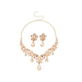 Alloy Rhinestone Flower Teardrop Pendant Necklace Earrings Jewelry Set For Women Court Style view 5