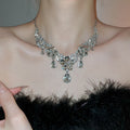 Alloy Rhinestone Flower Teardrop Pendant Necklace Earrings Jewelry Set For Women Court Style view 4
