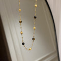 18K Gold Plated Copper Tiger Eye Beaded Sweater Necklace Vintage Maillard Geometric Round Pendant view 2