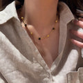 18K Gold Plated Copper Tiger Eye Beaded Sweater Necklace Vintage Maillard Geometric Round Pendant view 1