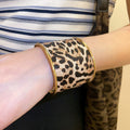 Leopard Print Leather Wide Open Iron Bangle Maillard Style Statement Jewelry For Women view 4
