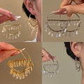 Copper Zircon Trapezoid Hollow Pendant Hoop Earrings European Luxury Geometric Style view 1