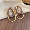 Vintage Ethnic Metal Hoop Earrings With Detachable Wood Teardrop Oval Pendants view 4