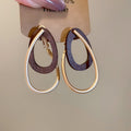 Vintage Ethnic Metal Hoop Earrings With Detachable Wood Teardrop Oval Pendants view 2