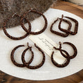 Vintage Flocked Fabric Leopard Print Geometric Pendant Hoop Earrings Maillard Style Women's Jewelry view 1